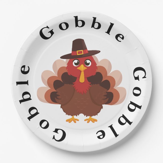 Funny Gobble Thanksgiving Cute Minimalistic Turkey Paper Plate (Front)