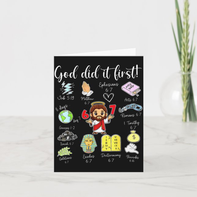 Funny God Did It First 67 Meme Jesus Christian Bib Card (Front)