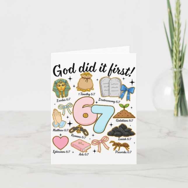 Funny God Did It First 67 Six Seven Christian Bibl Card (Front)