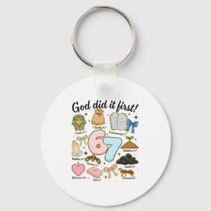 Funny God Did It First 67 Six Seven Christian Bibl Key Ring