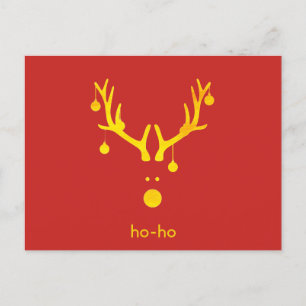 Funny gold abstract Christmas reindeer on red Holiday Postcard