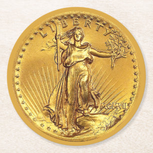 Funny, Gold Coin Bar Round Paper Coaster
