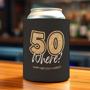 Funny Gold Glitter 50 Where Black 50th Birthday Can Cooler