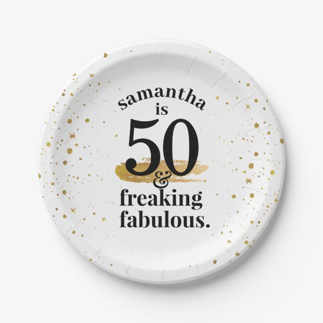 Funny Gold Glitter Fabulous 50th Birthday Paper Plate (Front)