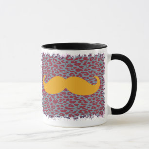 Funny gold moustache on leopard print mug