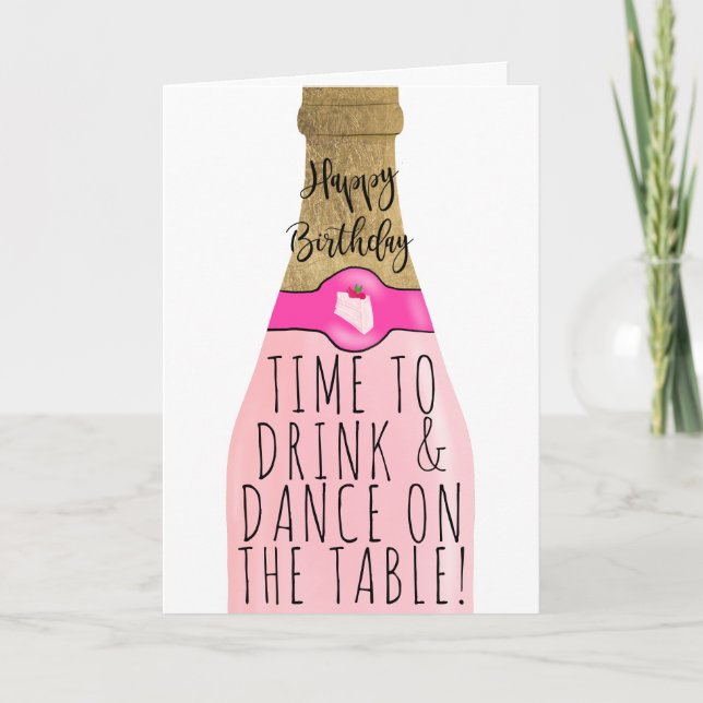 Funny gold pink bubbly illustration birthday card (Front)
