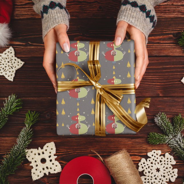 Funny Gold Tree Christmas Custom Photo Holiday Wrapping Paper (Creator Uploaded)
