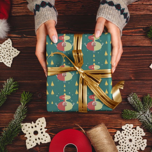Funny Gold Tree Christmas Custom Photo Holiday Wrapping Paper (Creator Uploaded)