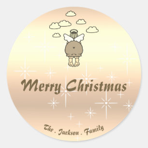 Funny Golden Chubby Angel Christmas Stars Humour Classic Round Sticker