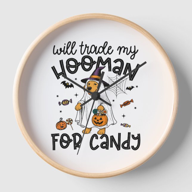 Funny Golden Dog Halloween Ghost Spooky Clock (Front)