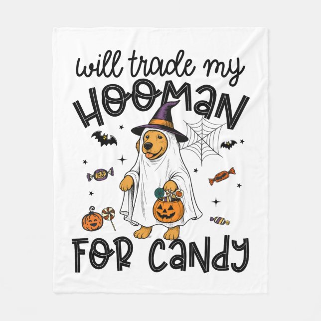 Funny Golden Dog Halloween Ghost Spooky Fleece Blanket (Front)