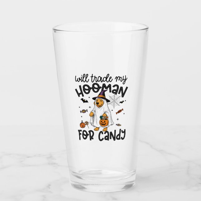 Funny Golden Dog Halloween Ghost Spooky Glass (Front)