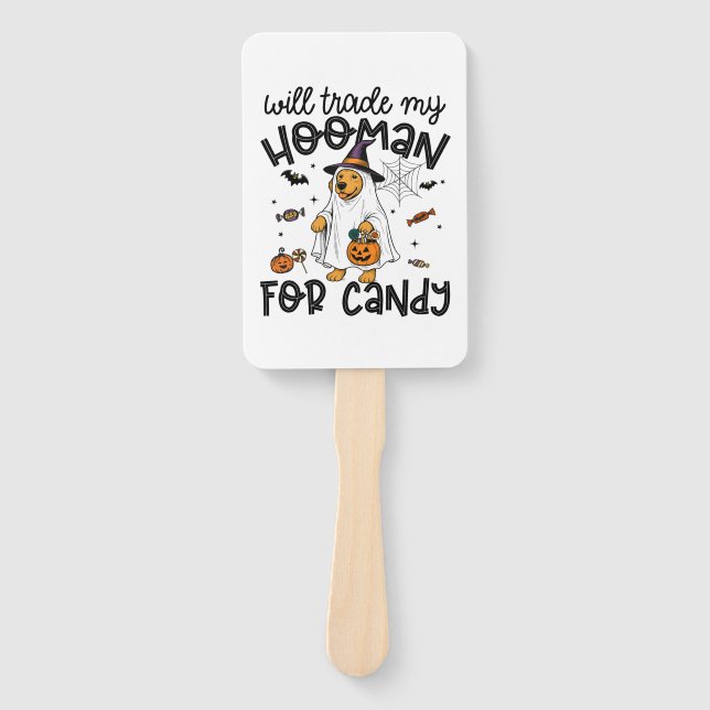 Funny Golden Dog Halloween Ghost Spooky Hand Fan (Front)