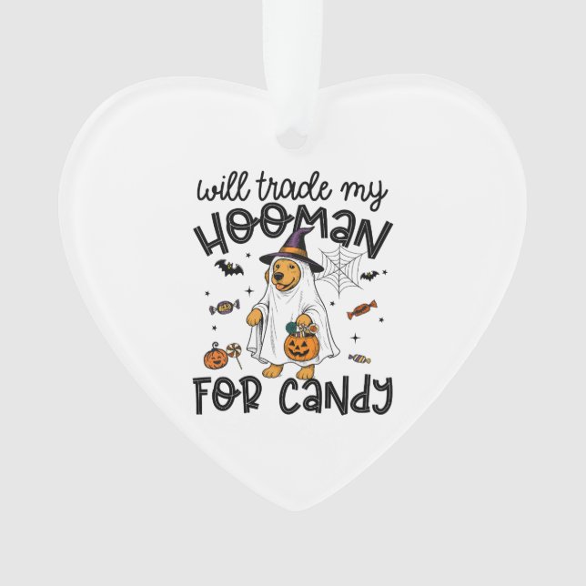 Funny Golden Dog Halloween Ghost Spooky Ornament (Front)