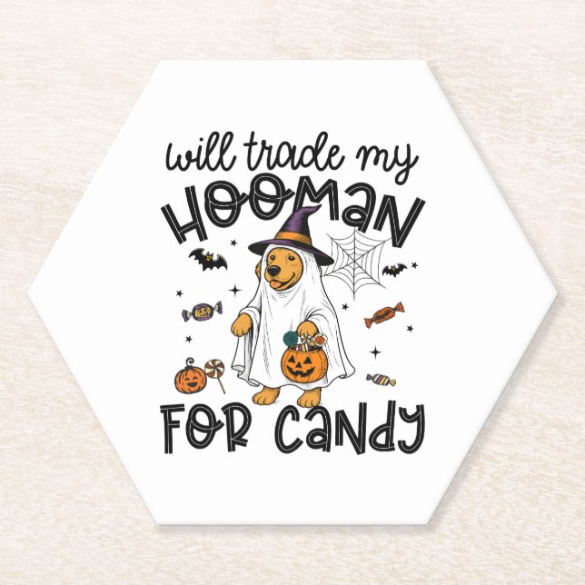 Funny Golden Dog Halloween Ghost Spooky Paper Coaster (Front)