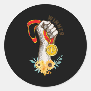 Funny Golden Medal For Winners School Team And Cha Classic Round Sticker