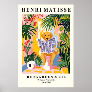 Funny Golden Retriever Art - Dog on Toilet Poster