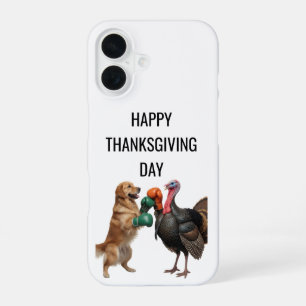 Funny Golden Retriever Boxing Turkey Happy Thanksg iPhone 16 Case