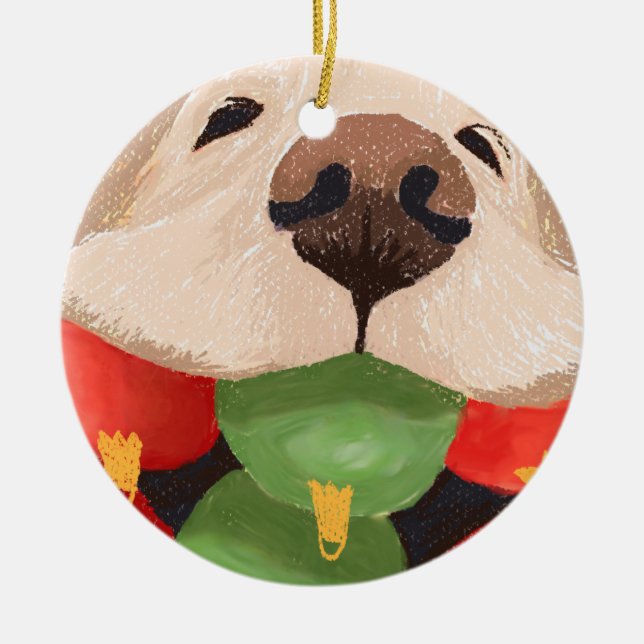 Funny Golden Retriever Christmas Balls Mouth Ceramic Tree Decoration (Front)