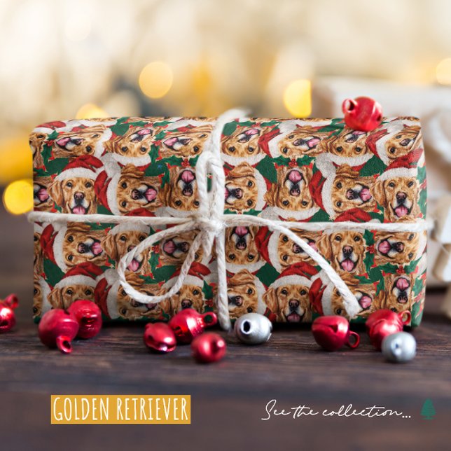 Funny Golden Retriever Christmas Pattern Wrapping Paper (Creator Uploaded)