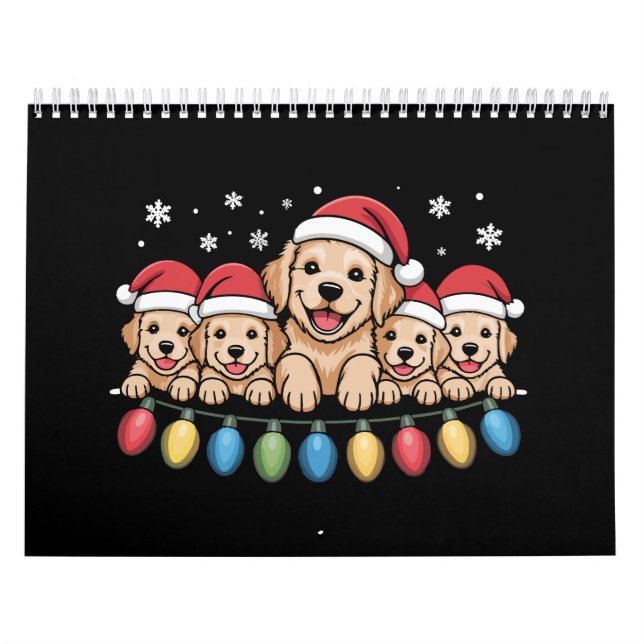 Funny Golden Retriever Christmas Puppy Dog  Calendar (Cover)
