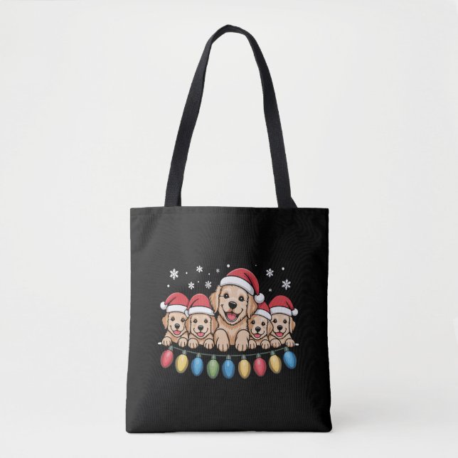Funny Golden Retriever Christmas Puppy Dog  Tote Bag (Front)