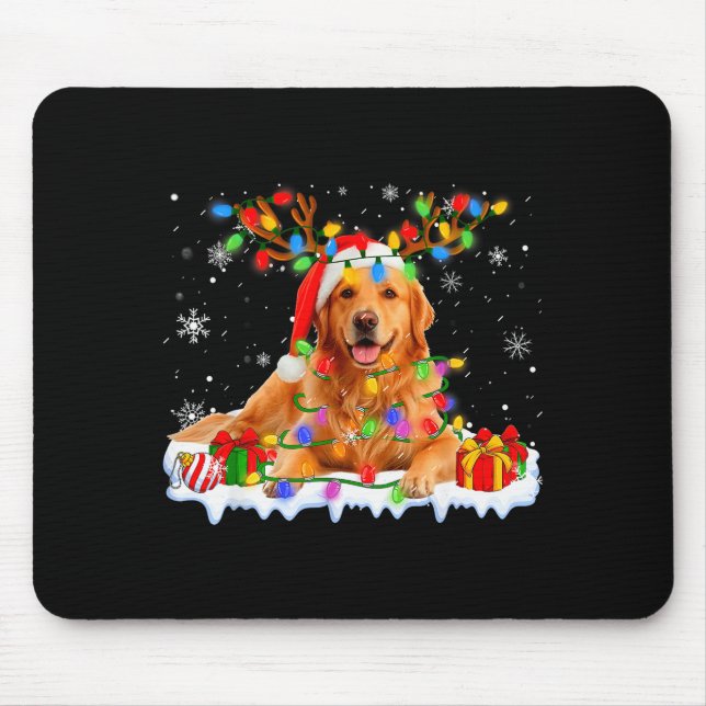 Funny Golden Retriever Christmas Santa Hat Reindee Mouse Mat (Front)