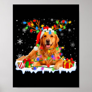 Funny Golden Retriever Christmas Santa Hat Reindee Poster