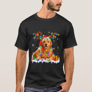 Funny Golden Retriever Christmas Santa Hat Reindee T-Shirt