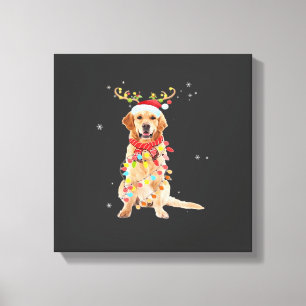 Funny Golden Retriever Christmas Tree Santa Reinde Canvas Print