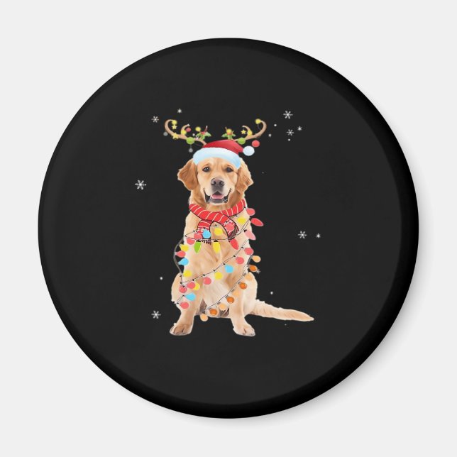 Funny Golden Retriever Christmas Tree Santa Reinde Magnet (Front)