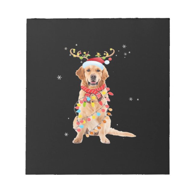 Funny Golden Retriever Christmas Tree Santa Reinde Notepad (Front)