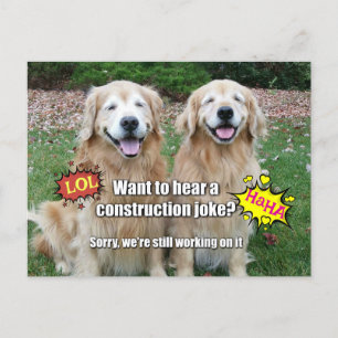 Funny Golden Retriever Construction Joke Meme Postcard