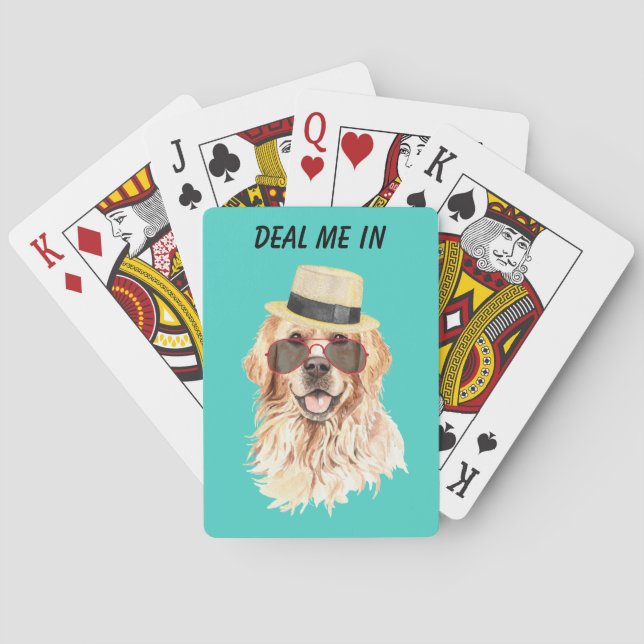 Funny Golden Retriever Deal Me In Playing Cards (Back)