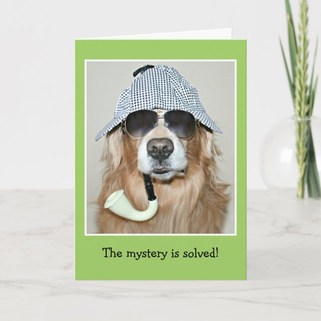 Funny Golden Retriever Detective Dog Birthday Card (Front)