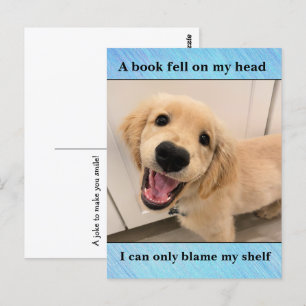 Funny Golden Retriever Dog Book Shelf Joke Meme Postcard