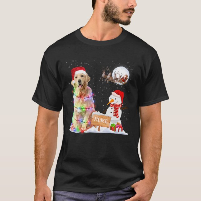 Funny Golden Retriever Dog Christmas Snowman Xmas T-Shirt (Front)