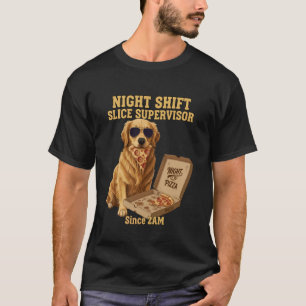 Funny Golden Retriever Dog Eating Pizza Supervisor T-Shirt