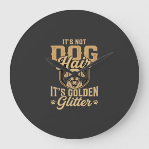 Funny Golden Retriever Dog Hair Glitter Large Clock