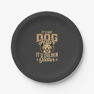 Funny Golden Retriever Dog Hair Glitter Paper Plate