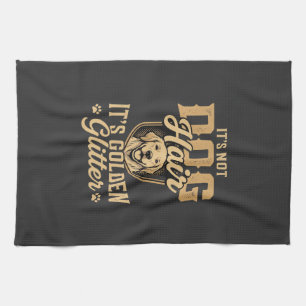 Funny Golden Retriever Dog Hair Glitter Tea Towel