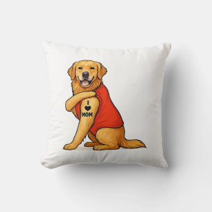 Funny golden retriever Dog I Love Mum Tattoo Lover Cushion