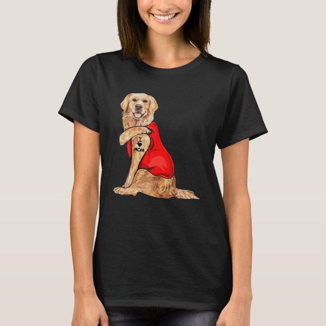 Funny Golden Retriever Dog I Love Mum Tattoo T-Shirt (Front)