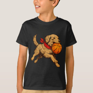 Funny Golden Retriever Dog Playing Basketball Game T-Shirt