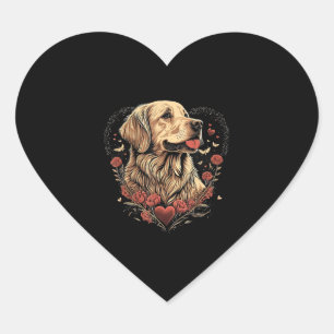 Funny Golden Retriever Dog Valentine Day Heart Sticker