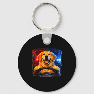 Funny golden retriever driving dog humor car meme key ring