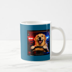Funny golden retriever driving meme dog driving a coffee mug