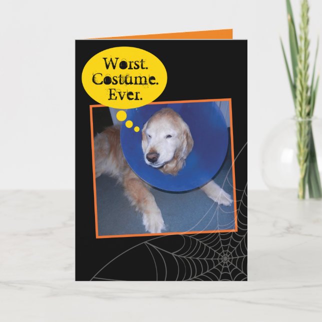 Funny Golden Retriever Halloween Cone Of Shame Card (Front)