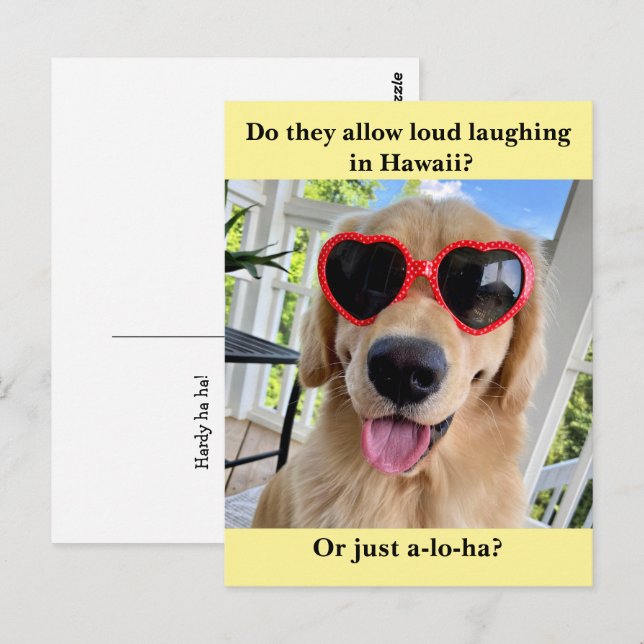 Funny Golden Retriever Hawaii Joke Meme Postcard (Front/Back)
