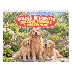Funny Golden Retriever Making Friends Calendar